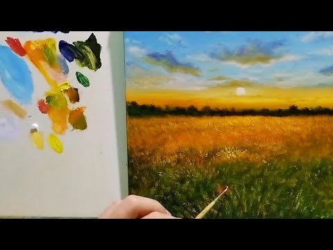 Видео: Как рисовать луг с цветами|как рисовать закат|пишем разнообразие трав на лугу #art  #арт #живопись