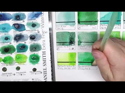 Видео: Изучаем зелёные цвета Daniel Smith Часть 1 | Образцы карт Dot