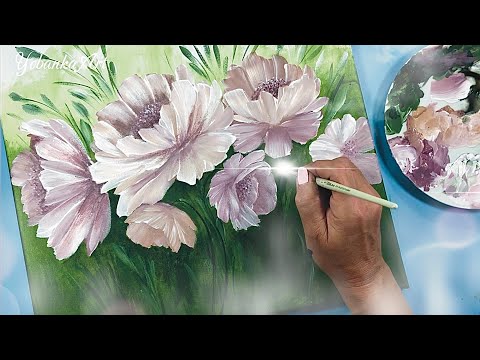 Видео: Техника рисования акрилом / Роспись элегантных цветов