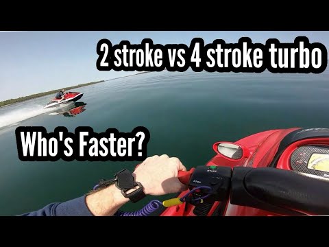 Видео: Гонка 2-тактных и 4-тактных мотоциклов, гидроцикл Kawsaki Ultra 150 против Honda Aquatrax R-12x T...