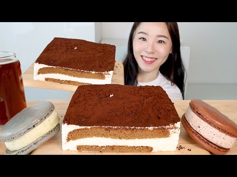 Видео: SUB) ASMR Торт Тирамису & Мороженое Макарон Мукбанг 🍰 Мятный шоколад Печенье и Крем Макарон Десерт