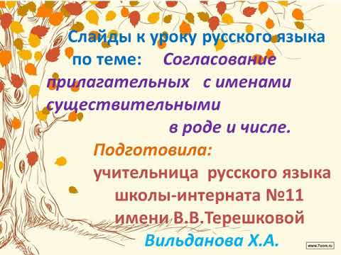 Видео: Урок русского языка на тему Согласование прилагательных с именами существительными.7 класс.