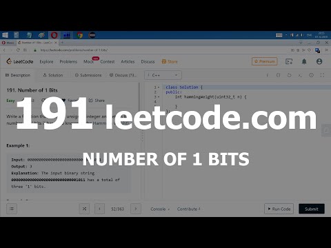 Видео: Разбор задачи 191 leetcode.com Number of 1 Bits. Решение на C++