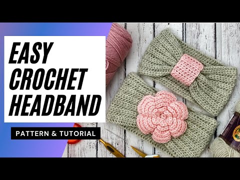 Видео: Простая повязка на голову крючком | Широкая повязка на голову | Вязаная крючком повязка на ухо | ...