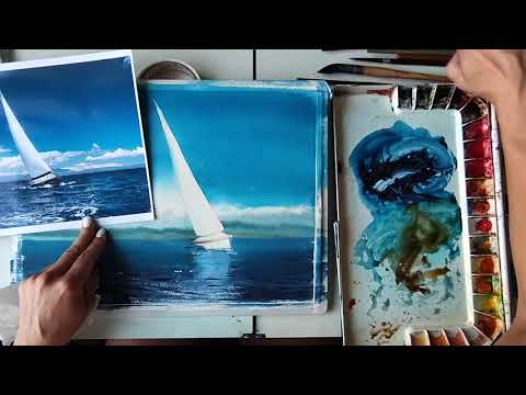 Видео: Рисуем яхту акварелью.