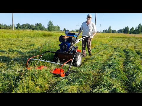 Видео: Первый тест-драйв РОТОРНОЙ КОСИЛКИ с мотоблоком