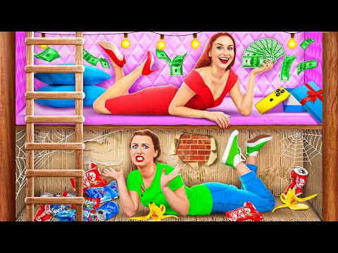 Видео: Секретный домик под кроватью | Богатая и бедная Челлендж от Multi DO Fun Challenge
