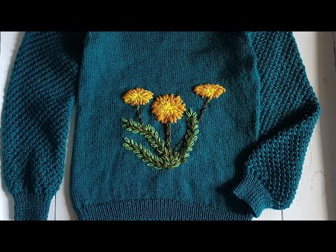 Видео: Красивая вышивка на вязаном джемпере.МК