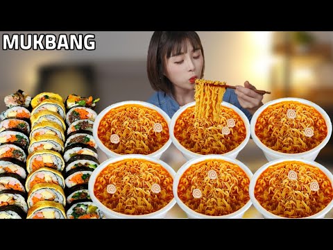 Видео: 6 чашек рамён для ночного перекуса, 6 тунцов, гарнир овощного кимбапа, 3 линии мукбанга