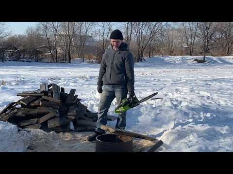 Видео: аккумуляторная цепная пила greenworks 40 volt