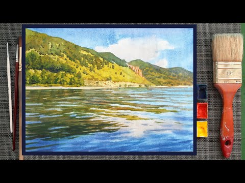 Видео: Уроки рисования. Как рисовать пейзаж акварелью. Акварель. Поэтапное рисование этюда акварелью.