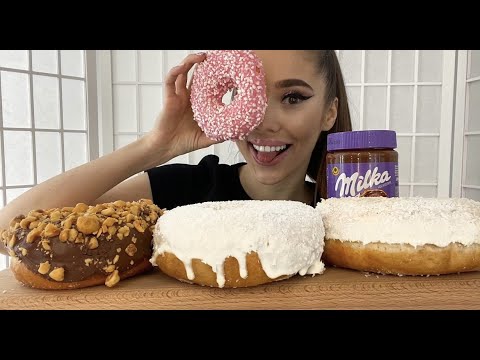 Видео: MUKBANG| ПОНЧИКИ КАРАМЕЛЬНЫЙ СИРОП HERSHEYS ШОКОЛАДНАЯ ПАСТА MILKA🍩🍫🍯🤤| DONUTS🍩