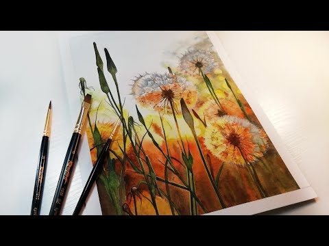 Видео: 🌼Одуванчики АКВАРЕЛЬЮ // Dandelions IN WATERCOLOR🌼