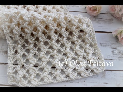 Видео: Как связать крючком простой ажурный шарф-фонарик, видеоурок по вязанию крючком
