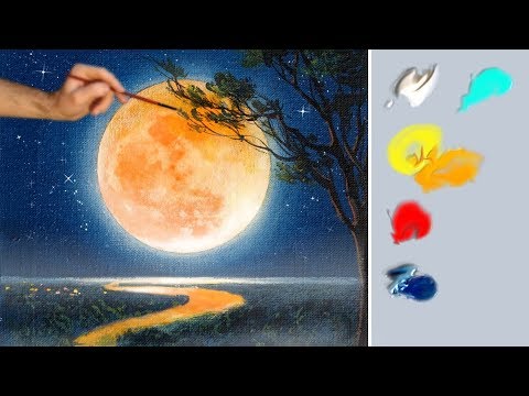 Видео: Moon. Acrylic paint. Master Class. Art | Луна. Рисуем акрилом. Мастер Класс. Живопись Ночной пейзаж
