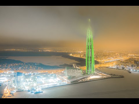 Видео: Охта Парк, Газпром Арена, Лахта Центр - аэросъёмка Cанкт-Петербурга