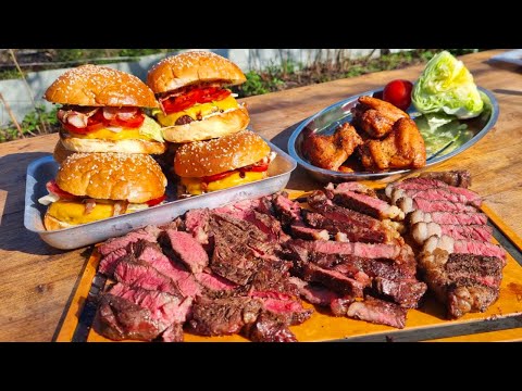 Видео: Лучшие рецепты для гриля - Стейк, Бургер и Копченые крылья
