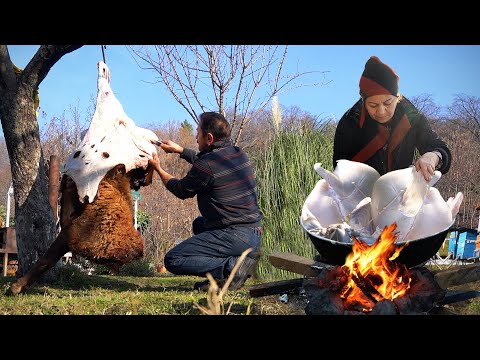 Видео: Приготовление азербайджанского традиционного вяленого мяса в деревне