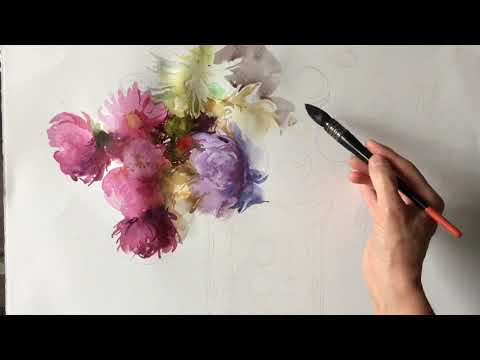 Видео: Астры, акварель / watercolor asters