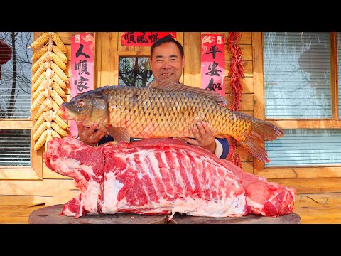 Видео: Огромная карповая рыба с половинкой свиньи Насладитесь двумя вкусами сразу!