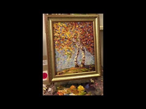 Видео: Березы. Эскиз с использованием мраморной пасты.  Birches. Marble paste work