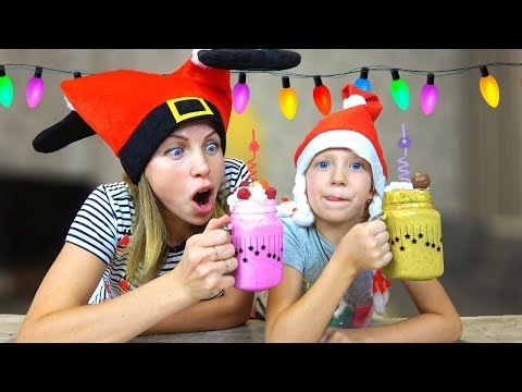 Видео: НОВОГОДНИЙ КОКТЕЙЛЬ ЧЕЛЛЕНДЖ У Кого Вкуснее и Красивее? Milk Shake Challenge От Family Box