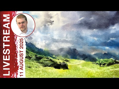 Видео: Понедельник Прямой эфир 50: Штормовые Альпы (Демонстрация акварельного атмосферного пейзажа)