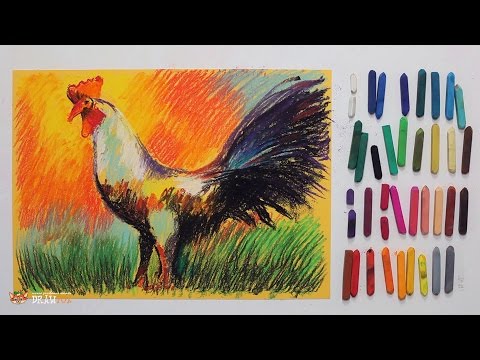 Видео: Курс рисования "Сухая пастель" Начинающие. Урок 5-5. Петух.