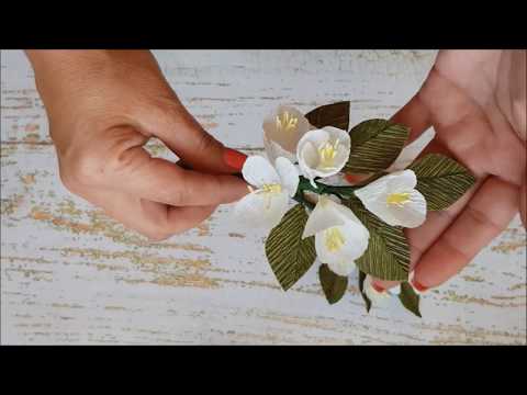 Видео: Маленькие цветочки Веточка жасмина из бумаги DIY Mellas