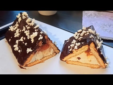 Видео: Без выпечки! Десерт из детства! Домик из печенья с творожной начинкой + Глазурь без варки!