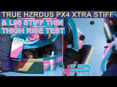 Видео: Тест на подъем бедра хоккейного вратарского щитка Hzrdus PX4 Thin Xtra Stiff против L95 Thin Stiff