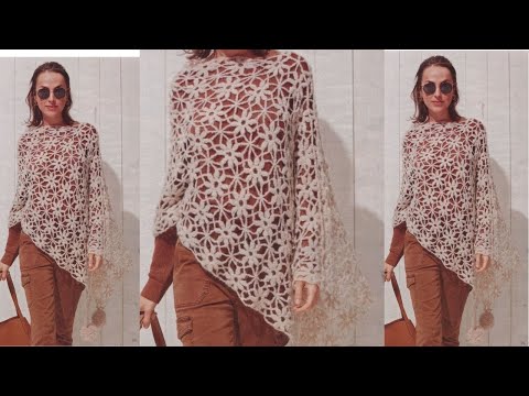 Видео: Вязание крючком мотива ПРОСТО И ЛЕГКО ШАЛЬ накидка на осень