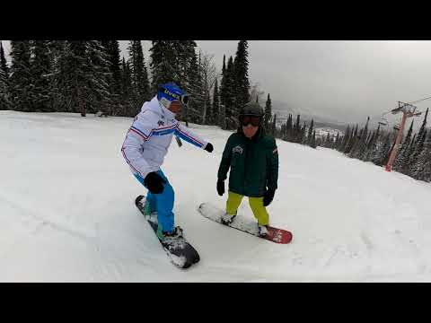 Видео: Урок по сноуборду. Инструктор по лыжам впервые встает на сноуборд! )))))