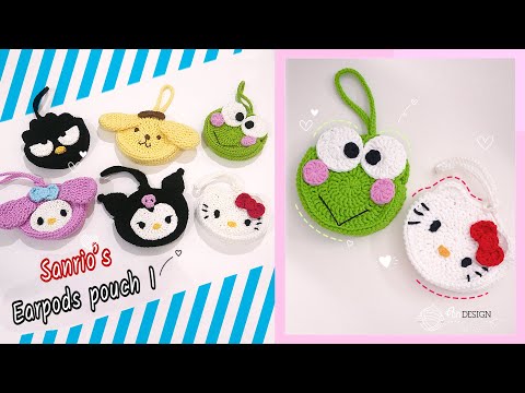 Видео: Урок 1 по вязанию крючком чехла для наушников Sanrio Earpods | Вязаный чехол HelloKitty и Keroppi