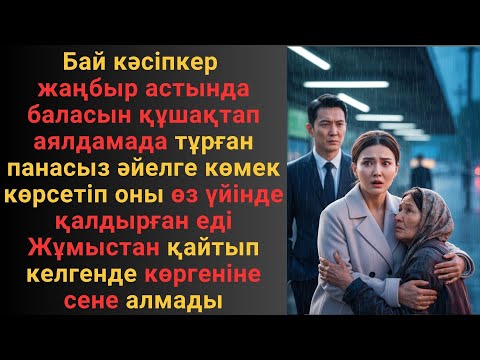 Видео: Бай кәсіпкер жаңбыр астында баласын құшақтап аялдамада тұрған панасыз әйелге көмек көрсетіп оны