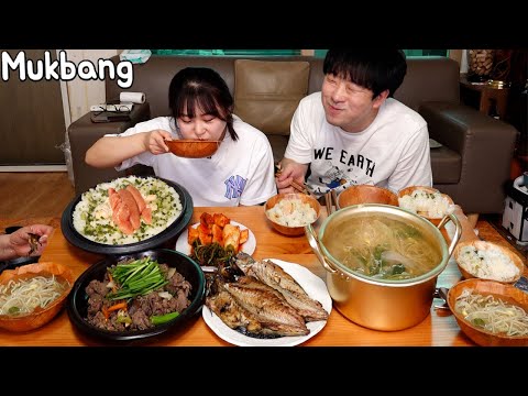Видео: Mukbang |Пулькоги, скумбрия на гриле, суп из ростков фасоли, рис ментайко, корейское домашнее блюдо.