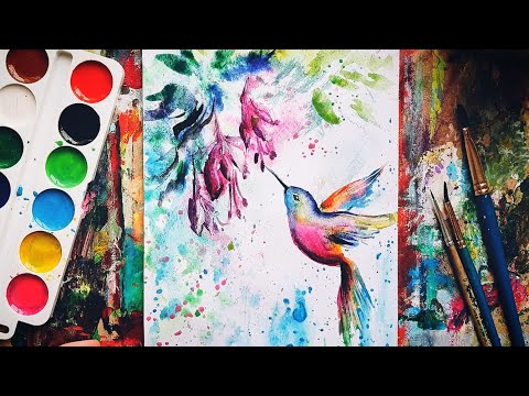 Видео: КОЛИБРИ |Медовая акварель🖐 Рисуем просто🎨