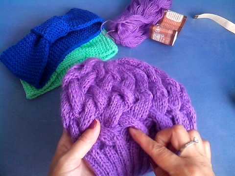 Видео: Вязаная шапка плетенка с двумя отворотами