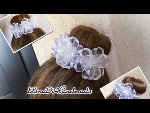 Видео: Резинка на шишку, пучок с цветочками из органзы\Канзаши