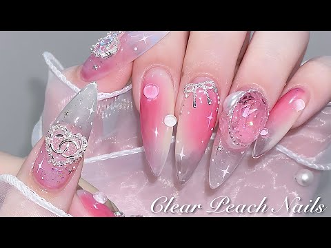 Видео: sub) Влажные персиковые ногти🍑/ Распаковка серебряной кнопки!✨/🇰🇷Корейский маникюр / Нейл-арт