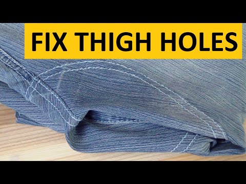 Видео: Ремонт джинсов | Устранение потёртостей на бёдрах джинсов — область паха
