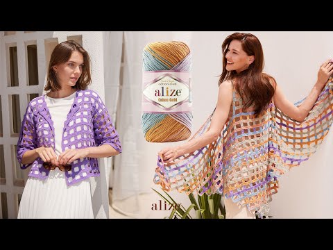 Видео: Жилет крючком с Alize Cotton Gold Batik