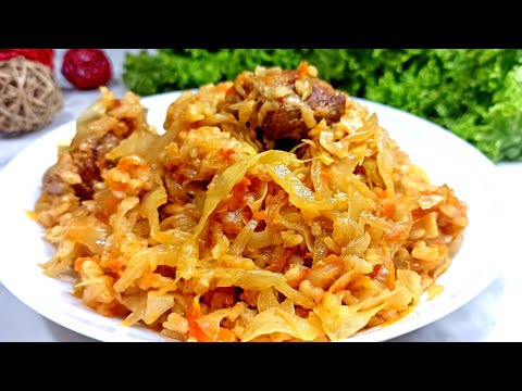 Видео: Тушёная капуста. Капуста с рисом и мясом. Школьная. Бигус.