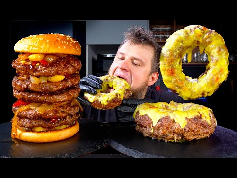 Видео: МЕГА БУРГЕР, ПОНЧИК ИЗ МЯСА С ОВОЩАМИ И СЫРОМ, ASMR MUKBANG, АСМР МУКБАНГ, 먹방, 大食い, たべる, 谢尔盖