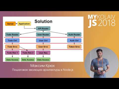 Видео: Пошаговая эволюция архитектуры в Node.js / Максим Крюк / MYKOLAIV JS 2018