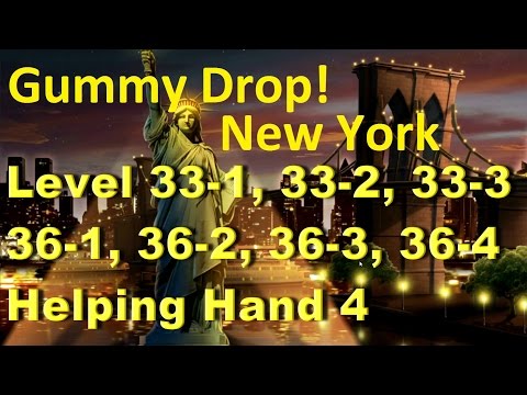 Видео: Gummy Drop! Конфетки! -  New York Level 33-1, 33-2, 33-3, 36-1, 36-2, 36-3 Helping Hand 4