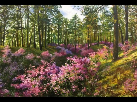 Видео: Цветущий багульник, холст 40х60, масло
