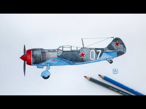 Видео: Как нарисовать самолёт истребитель Ла-5 | How to Draw a Plane La-5 Lavochkin