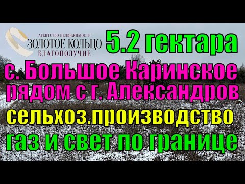 Видео: Участок 5,2 га сельхоз назначения (свет, газ по границе) в с. Б.Каринское, Александровский район
