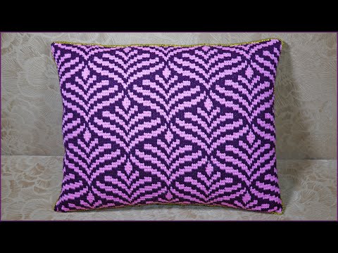 Видео: Подушка с узором Барджелло тунисским крючком. Часть 3.